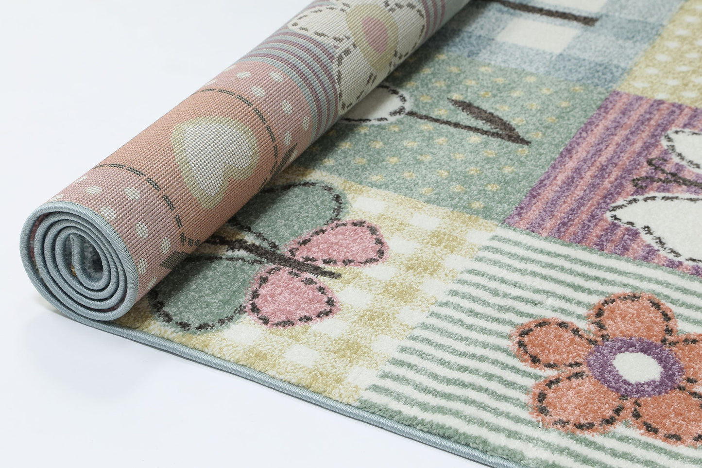 Happy Feet Cross-Stitch Patchwork Multi Kids Rug