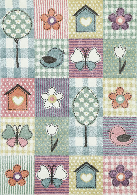 Happy Feet Cross-Stitch Patchwork Multi Kids Rug